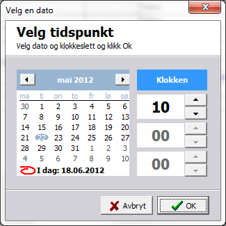 Endre dato og tidspunkt ved bruk av kalenderen